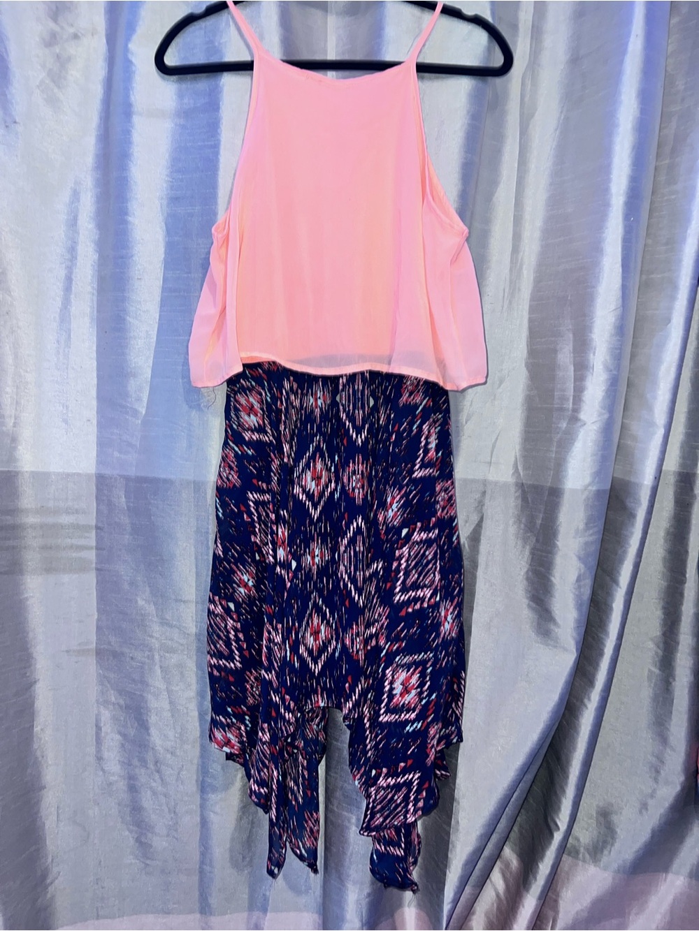 Rue21 Pink and Navy Patterned Midi Dress